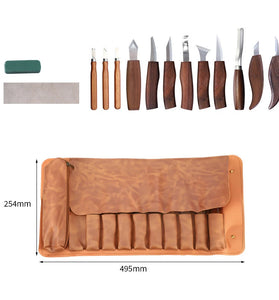 Carving Knife Set 12PCS Wood Handle High-Quality Carbon Steel Blades with Leather Roll and Sharpening Kit for Woodworking Sculpting and Whittling