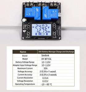 sinilink coulombmeter Battery Charge Discharge Module BT11L/BT13L/BT11 10V-110V 10A Lithium Battery Management High Accuracy Voltage Current Monitoring Stable Operation