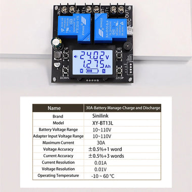sinilink coulombmeter Battery Charge Discharge Module BT11L/BT13L/BT11 10V-110V 10A Lithium Battery Management High Accuracy Voltage Current Monitoring Stable Operation