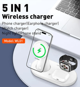 LDNIO WL01 25.5W Magnetic Wireless Charger Fast Wireless Charging Stand with Night Light Function for Smart Phones for iPhone 16 15 Pro 14 13 12 Pro Max for Huawei Mate XT for Samsung Galaxy Z Flip6 for Airpods for Apple Watch