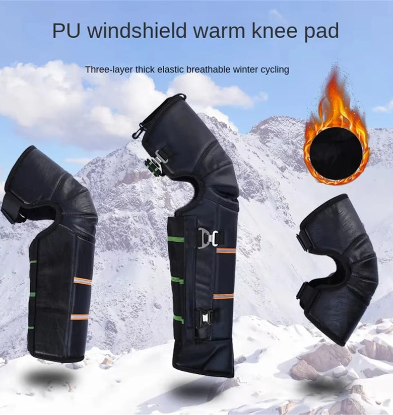Winter Motorcycle Leggings Guard Warm Windproof Knee Pads Adjustable Strap Cycling Riding Thickened Leg Warmers