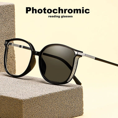 Anti-blue Light Photochromic Reading Glasses Fashion Diamonds Frames Outdoor UV protection Presbyopia Eyeglasses