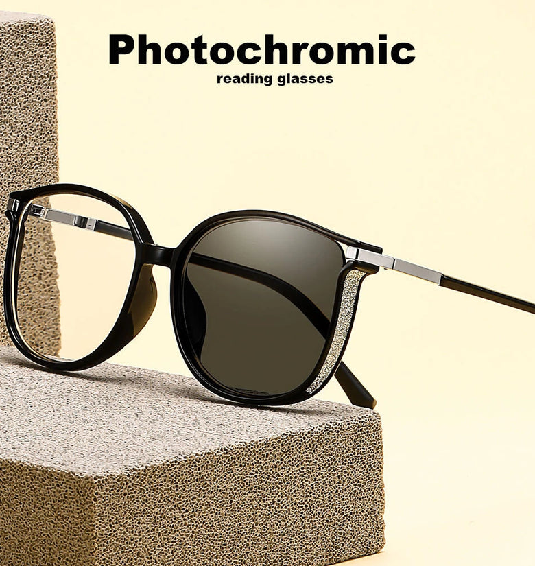 Anti-blue Light Photochromic Reading Glasses Fashion Diamonds Frames Outdoor UV protection Presbyopia Eyeglasses