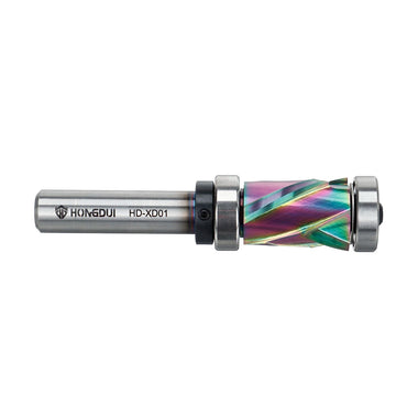 HONGDUI Flush Trim Router Bit 1/2 inch Shank 7/8 inch Cutting Diameter Compression Spiral Top & Bottom Bearing Spiral Router Bit Set DLC ta-C coated Double Bearings Pattern Bit For Woodworking