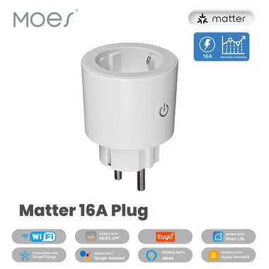 MOES Tuya Smart Matter Plug WiFi Socket 16A Outlet Power Monitor Remote Control Voice Control Work with Alexa Google Assistant