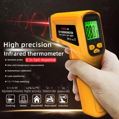 BSIDE H2 Infrared Laser Thermometer -50 to 530 High Precision Non-Contact 12:1 Ratio Adjustable Emissivity LCD Backlit Display
