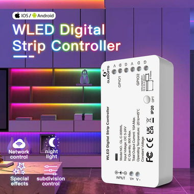 GLEDOPTO WLED Strip Light Controller 5-24V WS2812B WS2811 SK6812 TM1814 WS2813 WS2815 RGBIC LED Digital Strip Wifi Controller