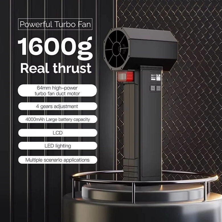Turbo Fan TF64 64MM Brushless Motor with 4000mAh Rechargeable Battery High Thrust Air Blower LED Light Multi-Speed Adjustment