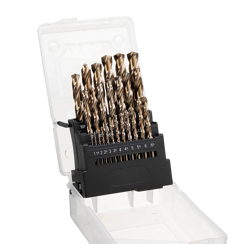 Drillpro M35 Cobalt Drill Bit Set HSS-Co Jobber Length Twist Drill Bits with Plastic Case for Stainless Steel Wood Metal Drilling