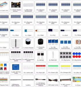 MB-102 830 Hole Breadboard Kit Basic Electronics Component Starter Kit with Power Supply Module Jumper Wire Potentiometer LED Resistors Capacitor for R3 Component Pack