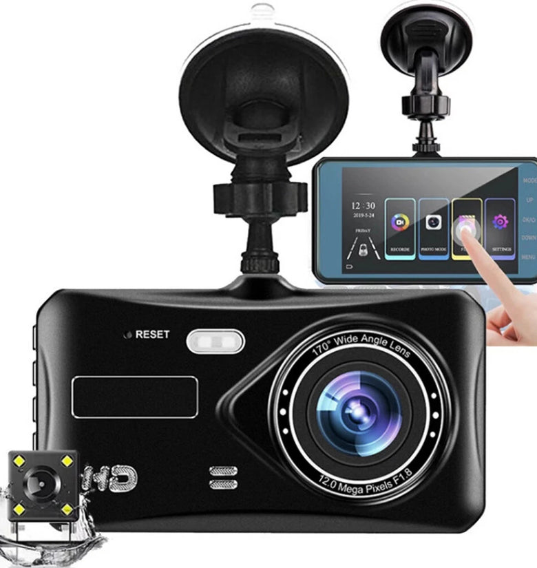 1080P HD Driving Recorder with 4-inch IPS Touch Screen Aluminum Alloy Material Front and Rear Dual Recording Dash Camera