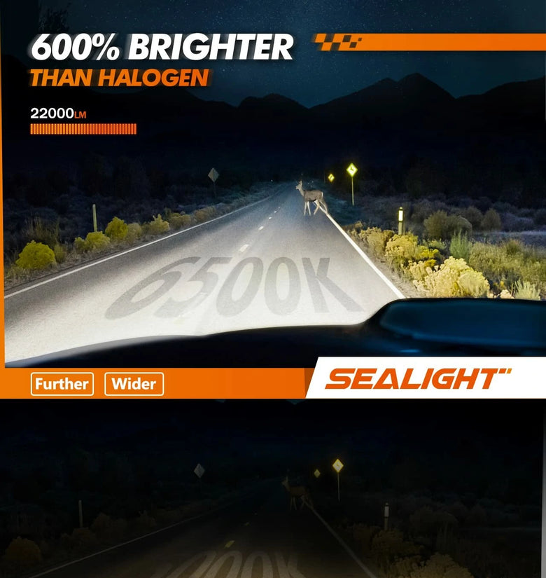 SEALIGHT X3S Pair 100W LED Headlight Bulbs 6500K Cool White 24000LM IP67 Waterproof with Adjustable Lock Ring