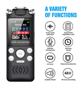 1.44-inch Screen Digital Voice Recorder with Voice Activation 48H Recording 35H Playback 16GB 32GB Dual MIC Noise Reduction for Lecture Meeting Interviewing