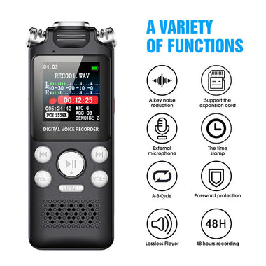 1.44-inch Screen Digital Voice Recorder with Voice Activation 48H Recording 35H Playback 16GB 32GB Dual MIC Noise Reduction for Lecture Meeting Interviewing