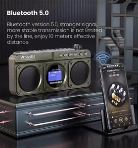 SANSUI F28 Dual Speaker Wireless bluetooth Radio with Bass Diaphragm Digital Display Support U Disk TF Card Headphones Playback Rechargeable FM Music Player Radios
