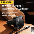 ESSAGER F760 65W 3-Port USB PD Car Charger Adapter with USB-A+Type-C+Type-C Retractable Cable Support PD3.0 QC3.0 AFC FCP PPS iP2.4A Fast Charging for iPhone 16 15 Pro 14 13 12 Pro Max for Huawei Mate XT for Xiaomi 15pro