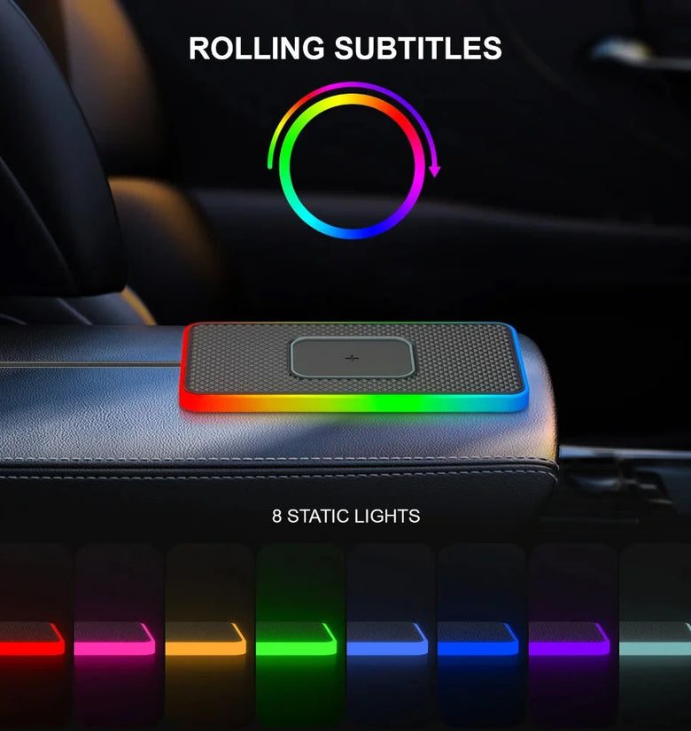 Car Wireless Charger with Atmosphere Lighting Wireless Phone Charger Fast Charging Station for 15 14 13 Pro Max