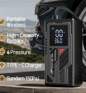 ATJ-026 Portable Wireless Tire Inflator 150 PSI Max 4000mAh Battery Fast Inflation Digital Display LED Light Type-C Charging Versatile Accessories Motorcycles Cars Bicycles Balls