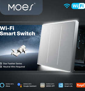 MOES Tuya WiFi Star Feather Series Smart Touch Switch With Neutral Light Scene 1-4 Gang 2in1 APP Remote Control Voice Control with Alexa Google Home