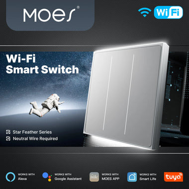 MOES Tuya WiFi Star Feather Series Smart Touch Switch With Neutral Light Scene 1-4 Gang 2in1 APP Remote Control Voice Control with Alexa Google Home