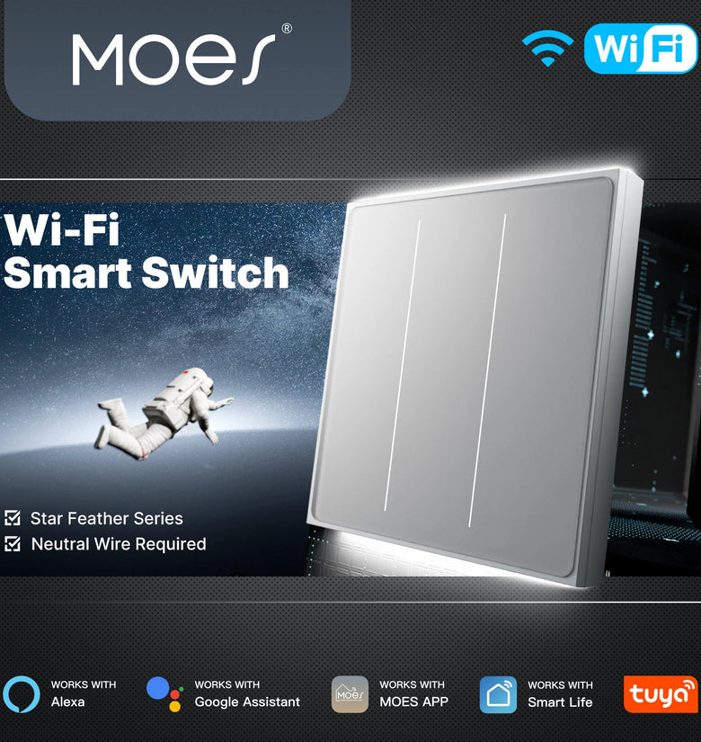 MOES Tuya WiFi Star Feather Series Smart Touch Switch With Neutral Light Scene 1-4 Gang 2in1 APP Remote Control Voice Control with Alexa Google Home