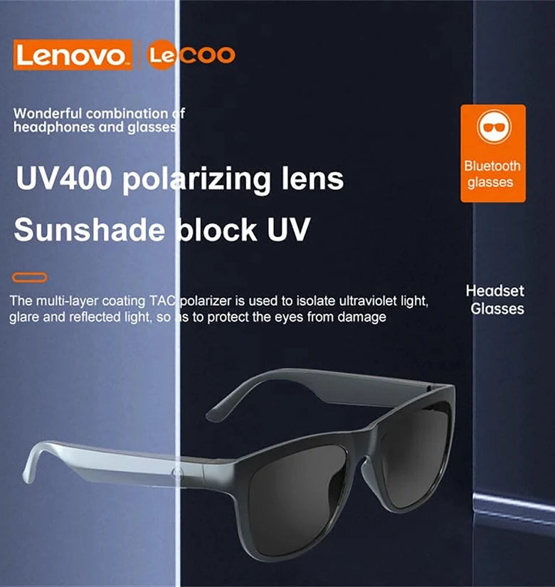 Lenovo Lecoo-C8 bluetooth V5.0 Earphone 120mAh Battery IPX6 Waterproof Anti-glare Voice Control Smart Touch 31g Lightweight Sunglasses Sport Headphone