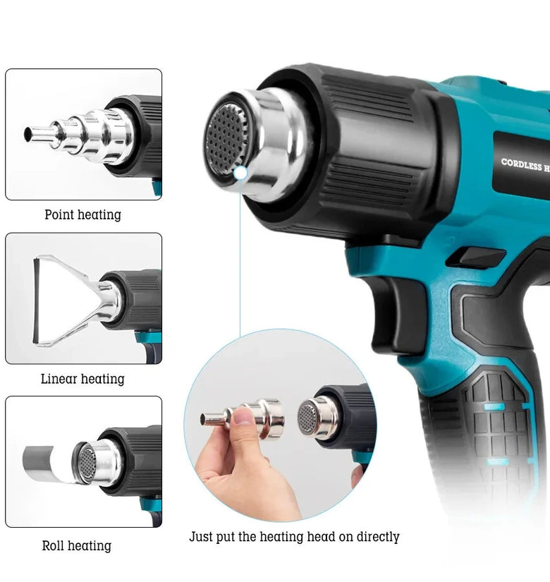 21V Cordless Rechargeable Hot Air Gun Adjustable Temperature 550 Compatible with Power Tools Battery Includes Nozzles Portable Heat Tool for Shrink Wrapping Paint Stripping Soldering