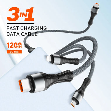 LDNIO LC-94c 100W Type-C to iP/Type-C/Micro USB Cable Fast Charging Data Transmission Copper Core Line 1.2M Long for iPhone 16 15 14 Pro Max for Huawei Mate XT for Xiaomi MIX Fold4 for Samsung Galaxy Z Fold 6