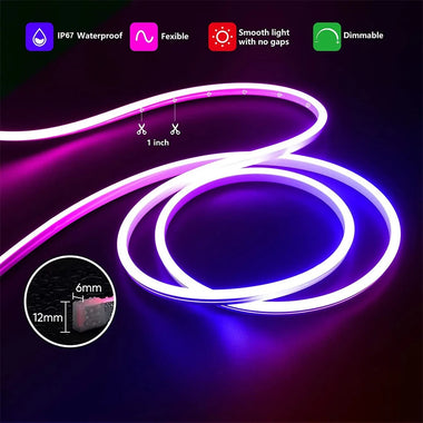 5m 10m Smart Neon Strip RGB LED Neon Light Strip Kit IP67 Waterproof  24V 12W/M Ra92 Flexible LED Strip APP & Remote Control