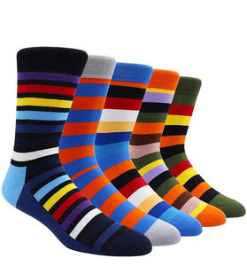 5 Pairs Men's Cotton Stripe Socks Funny Crew Bright Color Block Personality Mid Long Tube Skateboard Socks Unisex
