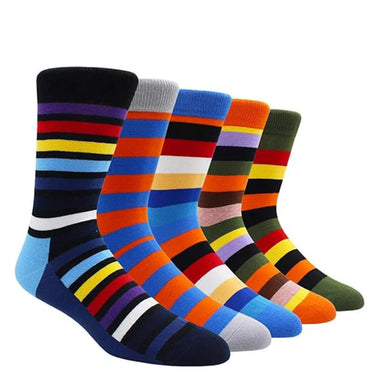 5 Pairs Men's Cotton Stripe Socks Funny Crew Bright Color Block Personality Mid Long Tube Skateboard Socks Unisex
