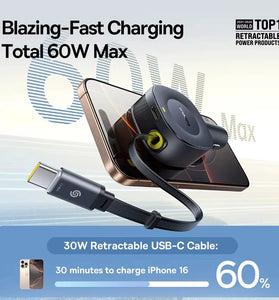 Baseus PrimeTrip VR2 30W 2-Port USB Car Charger Come with Type-C Retractable Cable Fast Charging 360 Rotation for iPhone 17 17Pro 16 15 Pro Max for Huawei Mate XTs for Xiaomi 17pro for VIVO for OPPO
