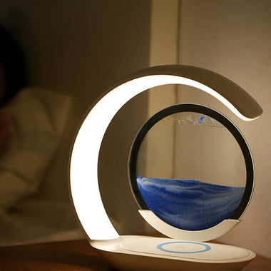 Elfeland Sand Art Design LED Night Light With Wireless Charging Function Touch Control Dimming 3D Hourglass Ornaments Atmosphere Lamp