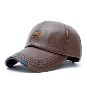 Collrown Men's Outdoor PU Leather Baseball Cap Casual Sun Hat Adjustable Sport Casual Visor Hat for Autumn Winter