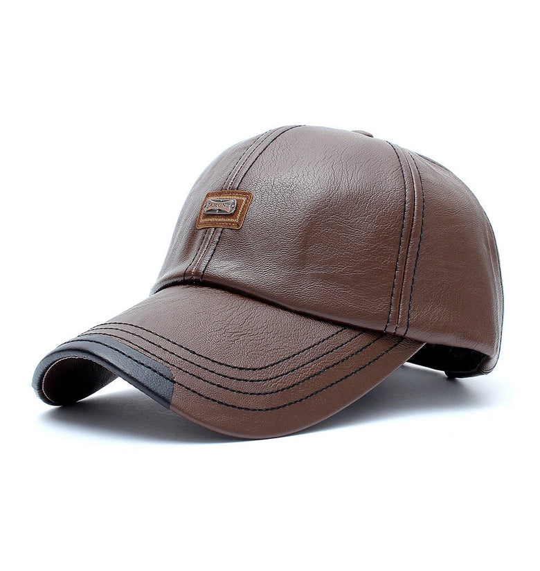 Collrown Men's Outdoor PU Leather Baseball Cap Casual Sun Hat Adjustable Sport Casual Visor Hat for Autumn Winter