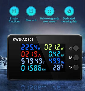 KWS-AC301 8 in1 Voltmeter Ammeter AC 50-300V Power Energy Meter LED Digital AC Wattmeter Electricity Meter 0-100A