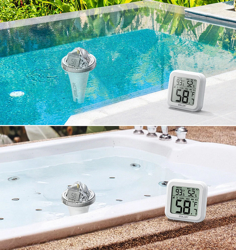 BALDR Digital Swimming Pool Thermometer -9.9-50 Range Accurate 360 Degree View Connects to HOMGAR App  Indoor Humidity Temperature Measurement