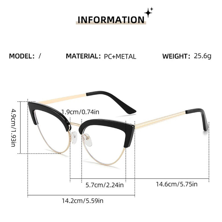 Fashion Metal Cat Eye Reading Glasses Anti-Blue Light High Definition Lenses Lightweight Computer Eyewear With Magnification
