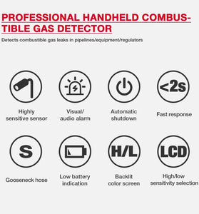 HABOTEST HT601A Natural Gas Leak Detector 50-1000PPM Methane Combustible Gas Auto Zero Audible Visible Alarm Flexible Probe