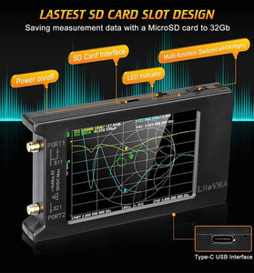 LiteVNA NanoVNA 64 50kHz-6.3GHz Vector Network Analyzer 4" Screen S Parameters HF VHF UHF SWR Phase Delay MicroSD Slot