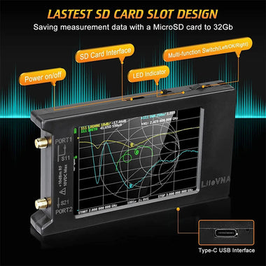LiteVNA NanoVNA 64 50kHz-6.3GHz Vector Network Analyzer 4" Screen S Parameters HF VHF UHF SWR Phase Delay MicroSD Slot