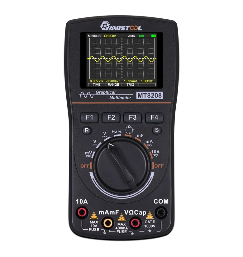 MUSTOOL MT8208 Intelligent Graphical Digital Oscilloscope Multimeter 2 in 1 With 2.4 Inches Color Screen 1MHz Bandwidth 2.5Msps Sampling Rate for DIY and Electronic Test Upgraded from MT8206