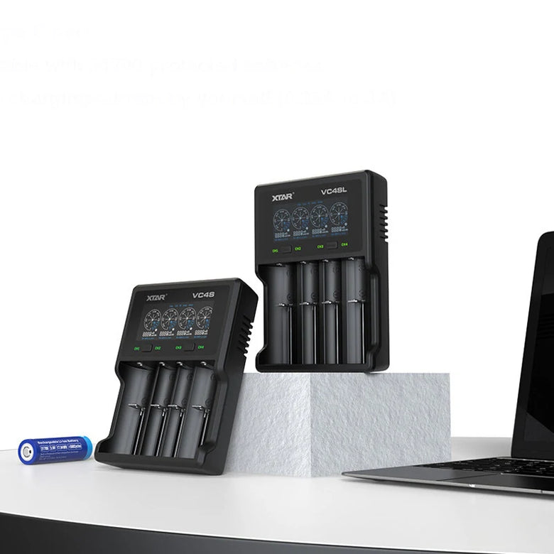 XTAR VC4SL QC3.0 LCD Screen Display 3.6V/3.7V/1.2V Li-ion Battery Charger 4-Slots Type-C Fast Charging Current Optional for 18650/21700 AAA AA Battery