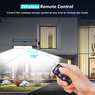 Elfeland Outdoor Split LED Solar Light Waterproof Motion Sensor 7 Lighting Modes With Remote Control 3 Meter Cable for Landscape Patio Garden Lighting