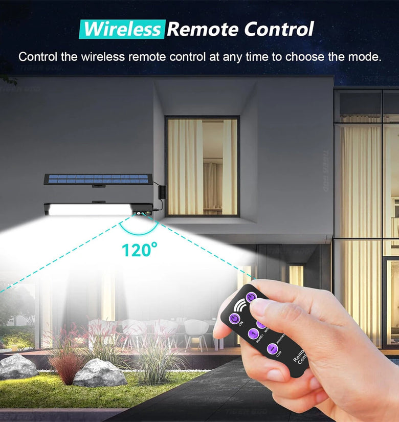 Elfeland Outdoor Split LED Solar Light Waterproof Motion Sensor 7 Lighting Modes With Remote Control 3 Meter Cable for Landscape Patio Garden Lighting