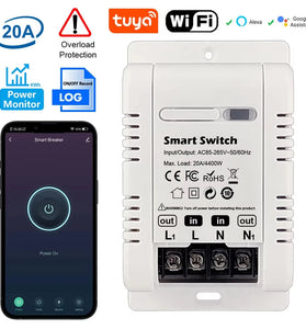 Tuya 20A WiFi Smart Switch Circuit Breaker APP Control Power Monitor Overload Protection Works with Alexa Google Home Siri