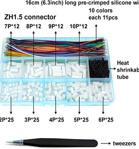ZH1.5MM Connector Socket Kit with Crimped Cable Terminal 2345678910P Housing 16cm 28AWG Wire Pre-crimped 10 Colors for DIY Electronics Arduinos Robotics