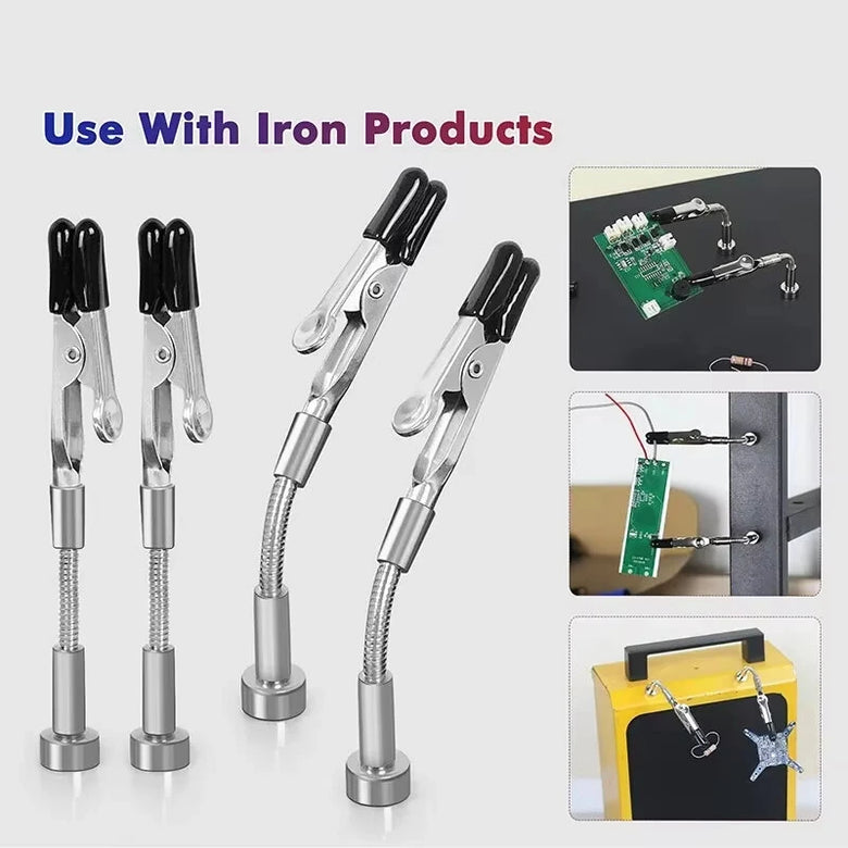 2Pcs 4Pcs Magnetic PCB Holder Flexible Metal Arms Soldering Station Fixture 360 Degree Rotating Alligator Clips Heavy Duty Tool for Electronics Repair Jewelry Crafting