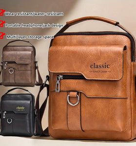 Men's Fashion PU Leather Shoulder Bag, Large Capacity Retro Business Crossbody Bag For Men Handbag Messenger Bag Waist Bag Office Use Bag Casual Day Bag, Multi-pocket Large Capacity, Waterproof and Wear-resistant