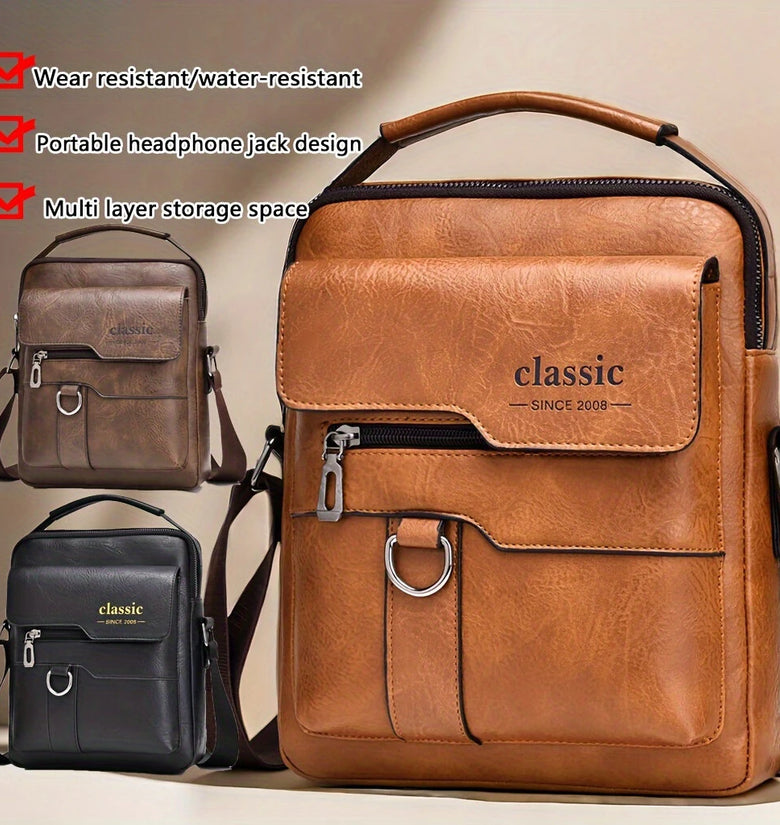 Men's Fashion PU Leather Shoulder Bag, Large Capacity Retro Business Crossbody Bag For Men Handbag Messenger Bag Waist Bag Office Use Bag Casual Day Bag, Multi-pocket Large Capacity, Waterproof and Wear-resistant